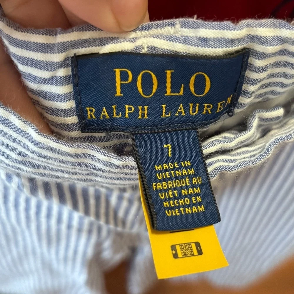 Polo Ralph Lauren Boys Preppy Polo Shirt & Shorts Set Size 7 Red Blue Seersucker